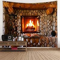 Nunubee Tapisserie Murale Rétro Bibliothèque Cheminée - Tissu Décoratif 180x230 Cm - Polyester