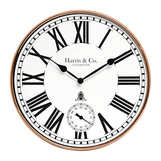 HARRIS & CO. CLOCKMASTERS 12 Inch Premium Metal Analog Wall Clock with Sub-Second Dial (Rosegold, with HD Clear Curved Glass) (Silent Sweep Movement Technology)(Model Name - Fleet Street in Rose)