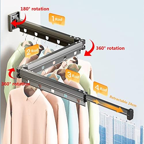 Folding Clothes Drying Rack Wall Mounted, Heavy Duty Retractable Laundry Airer for Space Saving Indoor Use（Silver,3 Fold）