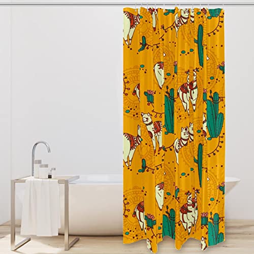 Rideau de douche tissu imperméable grand format lama cactus jaune