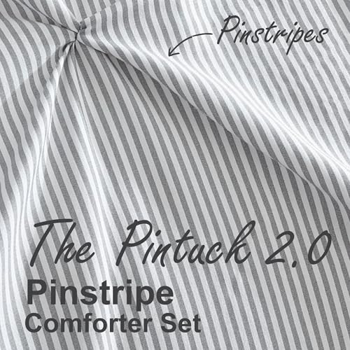 Image of Swift Home Full /Queen Pinstripe Charcoal Grey Comforter Set - Classic Pintuck Bedding Set - 3 Pieces Bed Linen, 1 Comforter and 2 Pillow Shams
