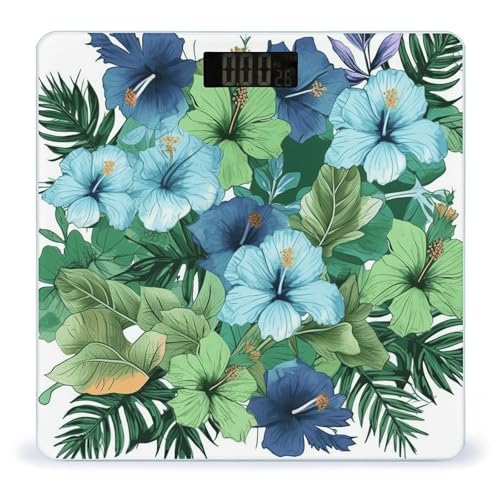Báscula digital de baño con diseño flor hibisco azul y verde miniatura 1