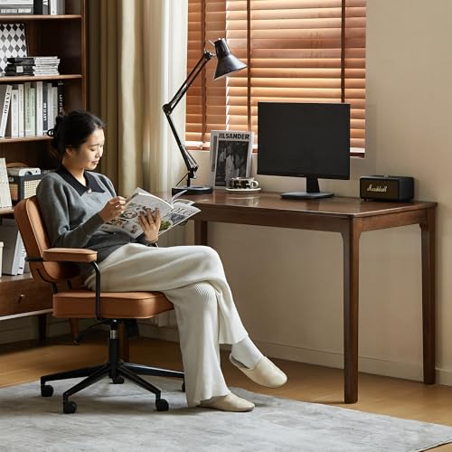 Image of YESWOOD Solid Wood Computer Desk, Vintage Home Office Desk, Writing Desk, Mid Century Modern Wood Desk for Home Office, Study, Gaming 39.37 inch W