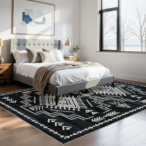 Tapete Joydeco Marroquí 5x7 Negro y Blanco miniatura 3