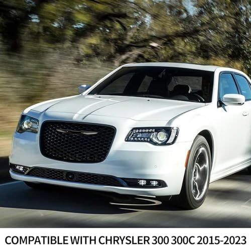 Image of Hoolcar Front Bumper Center Grille Emblem Cover Grill Badge Molding Trim Compatible with 2015-2022 Chrysler 300 300C, Black