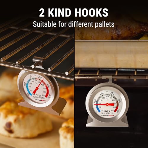 ThermoPro Backofenthermometer Analog Ofenthermometer aus Edelstahl Kochthermometer für Backofen Thermometer Kochen Innen Küchenthermometer mit großem Zifferblatt Silber AOT200