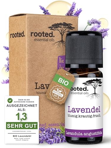rooted.® | Das Original | 10ml Bio-Lavendelöl | zertifizierte Naturkosmetik | Lavandula angustifolia | 100% naturreines ätherisches Öl für Naturkosmetik, Aromatherapie, Duftkerzen und -Seifen