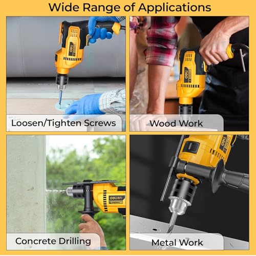 Image of Deli EDC180 650W Corded Electric Impact Drill Tool Set with 9 Drill Bits 48000BPM Variable Speed Control 3000RPM 220-240v ~50hz /60hz Hammer Drilling Machine for Wood & Masonry (Set of 1, Yellow)