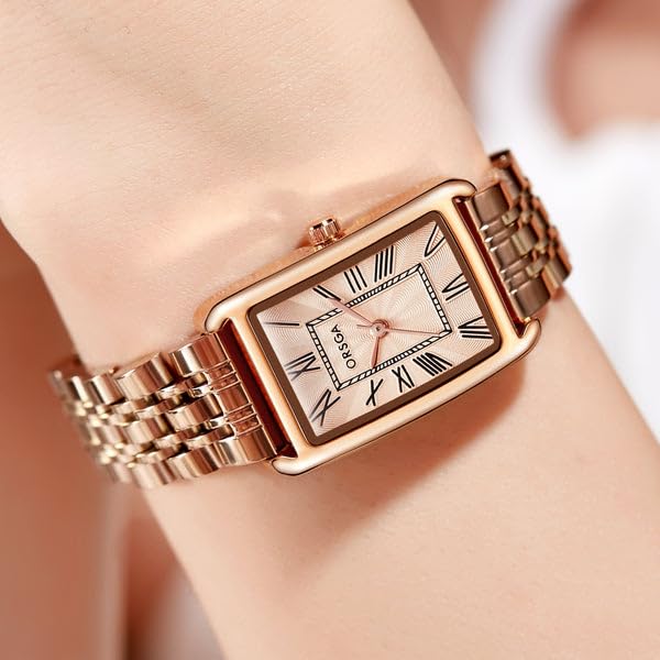 Image of ORSGA Lucid Ladies Watches Rectangular Analogue Quartz Watches for Women Waterproof Fashion Girls Dress Wrist Watches Classic Retro, Elegant Gifts for Women