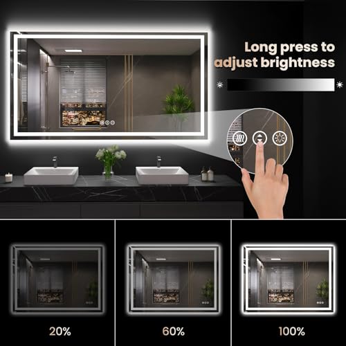 60"X36" LED Bathroom Mirror with Front Lights and Backlit, Anti-Fog, Dimmable, Shatter-Proof Tempered Glass, Lighted Bathroom Vanity Mirror for Wall with 3 Colors, Memory Function