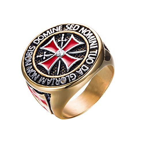 JinYiny Anillo para Hombre Cruzado de Templar Caballero de la Vendimia Tamaño 7-15 la Joyería Templarios Anillo Rojo de la Aleación de Hombres