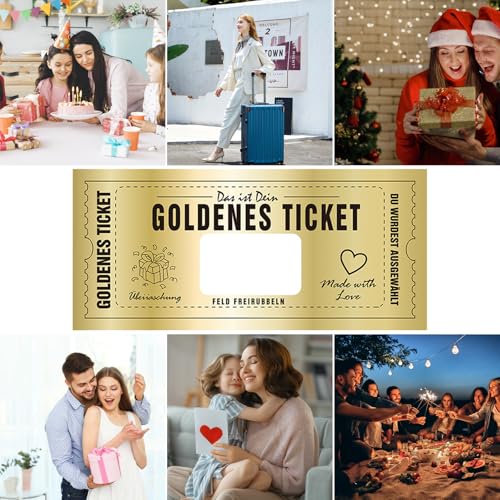 Xmart Goldenes Ticket 8 Stück Gutschein Zum Selber Ausfüllen Golden Ticket set Rubbellose Selber Machen überraschungsgeschenkgutscheine fur Familie und Freunde Zum Jubiläum Kinogutschein