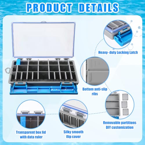 Junkin 6 Pack Cajas de Pesca 3600 Resistentes al Agua, Organizadores Azules con Divisores Removibles, Caja Estanca para Señuelos para Mochilas de Pesca y Equipos de Kayak miniatura 3