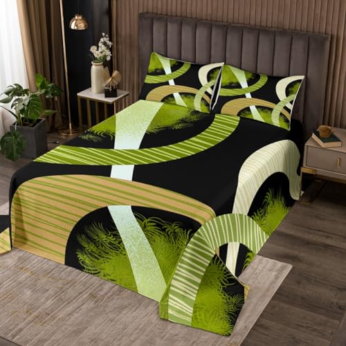 Colcha Verde Para Niños Y Niñas, Rayas Geométricas, Colcha Acolchada, Tamaño Individual, Juego De Colcha Geométrica Vintage, Decoración De Dormitorio, Arte Abstracto, Acolchado Negro