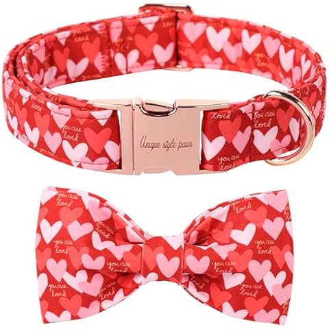 Unique Style Paws Valentine's Day Dog Collar with Bow Love Heart Cotton Dog Collars Gift Wedding for Small Medium Large Dogs Cover