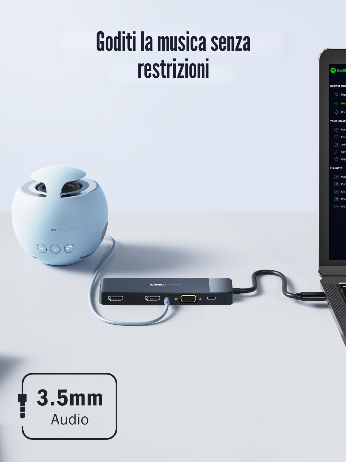 Lemorele Docking Station USB C Hub 3*Display -10 in 1, Dual Monitor con 2 HDMI 4K, VGA, AUDIO, 3 USB 3.0/2.0, PD 100W, SD/TF, Docking Station a MacBook/DELL/Windows/HP/Surface