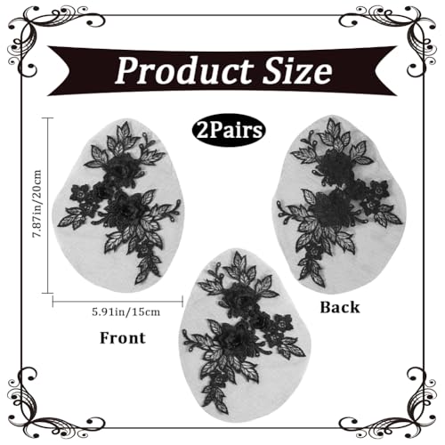 CABODYALS 2 works 4Pcs Lace Flower Applique Black Vintage 3D Floral Embroidery Appliques Polyester Soild Embroidered Sew on Tulle Patches for Sewing Making Crafts Dresses Cloth Wedding Party Decor - Image 2