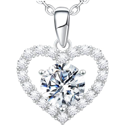 LumoShine Heart Pendant Necklace for Women, Sterling Silver Moissanite Heart Necklace, Anniversary or Birthday Gift for Wife,Jewelry Gift for Women Mom Girlfriend Girls Her