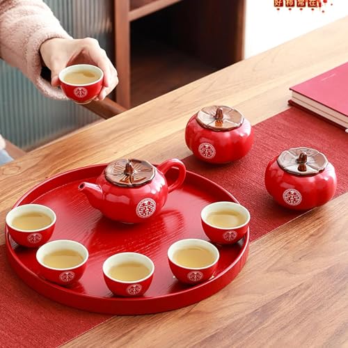 Ceramiczny Zestaw Do Herbaty Kung Fu Na Ceremonię Ślubną - Tradycyjny Chiński Świąteczny Czerwony Zestaw Do Herbaty Dla Nowożeńców I Gości Weselnych