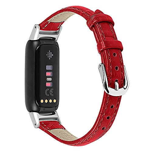 ECSEM Genuine Leather Band Compatible with Fitbit Luxe Bands Replacement Wristband Quick Release Straps Watch Bands for Fitbit Luxe Smartwatch Accessories(Red)