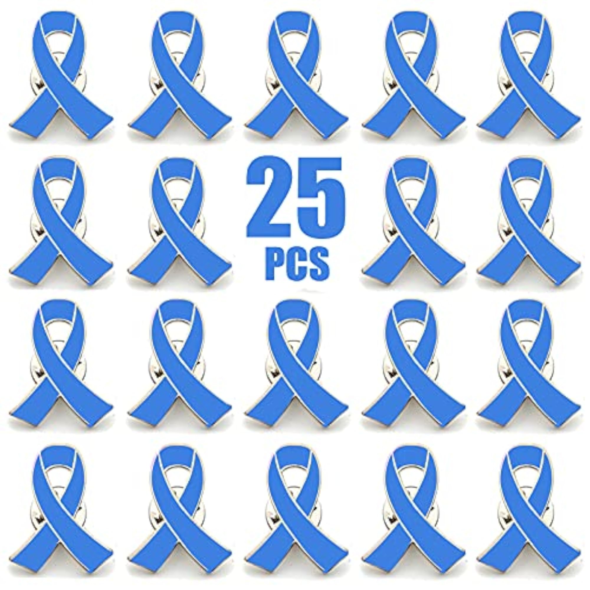 25 Pcs Blue Ribbon Enamel Lapel Pin, Colon Cancer Awareness
