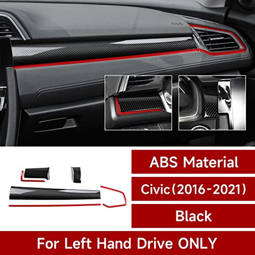 Image of Car Dashboard Panel Cover Decals for 2016-2021 Honda Civic 10th Gen Accessories ABS Carbon Fiber Stickers, Not for Sport /Hatchback /Touring