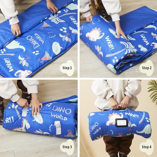 Image of MORAIS Toddler Nap Mat with Pillow and Blanket, 52 inch x 20 inch Lightweight and Soft Nap Mat for Preschool, Daycare, Travel Sleeping Bags