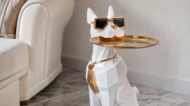 Estatua perro moderno con bandeja funcional miniatura 7
