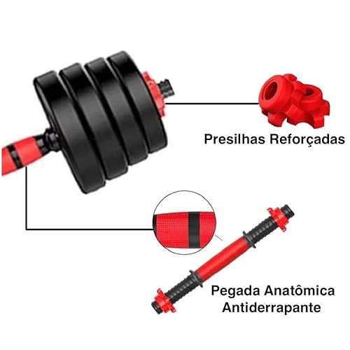 Kit Halteres de Anilhas E Barras Ajustáveis 20kg - Home Gym Fitness