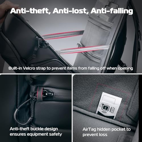 ULANZI Camera Backpack Professional Bag, Water-Resistant Photography Camera Case Anti Theft Travel for Photographers DSLR Mirrorless Camera Lens Tripod Holder 16" Laptop Black 22L