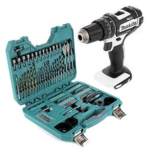 Makita DHP 482 ZW - Taladro atornillador inalámbrico (18 V, 62 Nm, incluye 100 piezas, broca y llave de vaso, en maletín,...