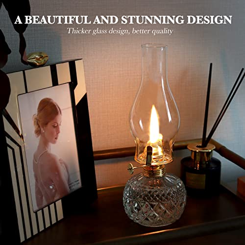 Chnlml 2 Pieces Large Chamber Oil Lamps, Glass Clear Kerosene Lamp Indoor Decorative Hurricane Lamp Oil Lantern Vintage #TOP5