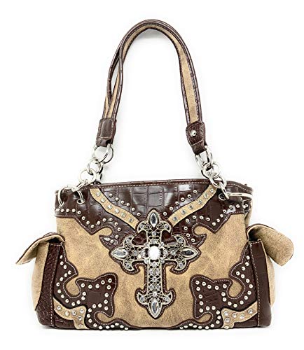 Texas West Women's Cross Flower Shoulder Handbag Purse in Multi-Color (Large Brown)