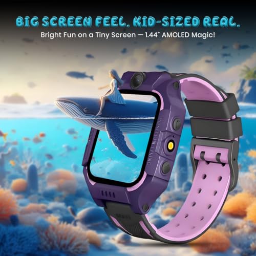 Image of GameSir Q18 Kids Smart Watch, 2G /3G Connectivity, Voice Calling, GPS Tracker, Two-Way Calling, SOS Function, Camera & Water Rasistence, Smartwatch for Kids - Boys & Girls - (Purple)