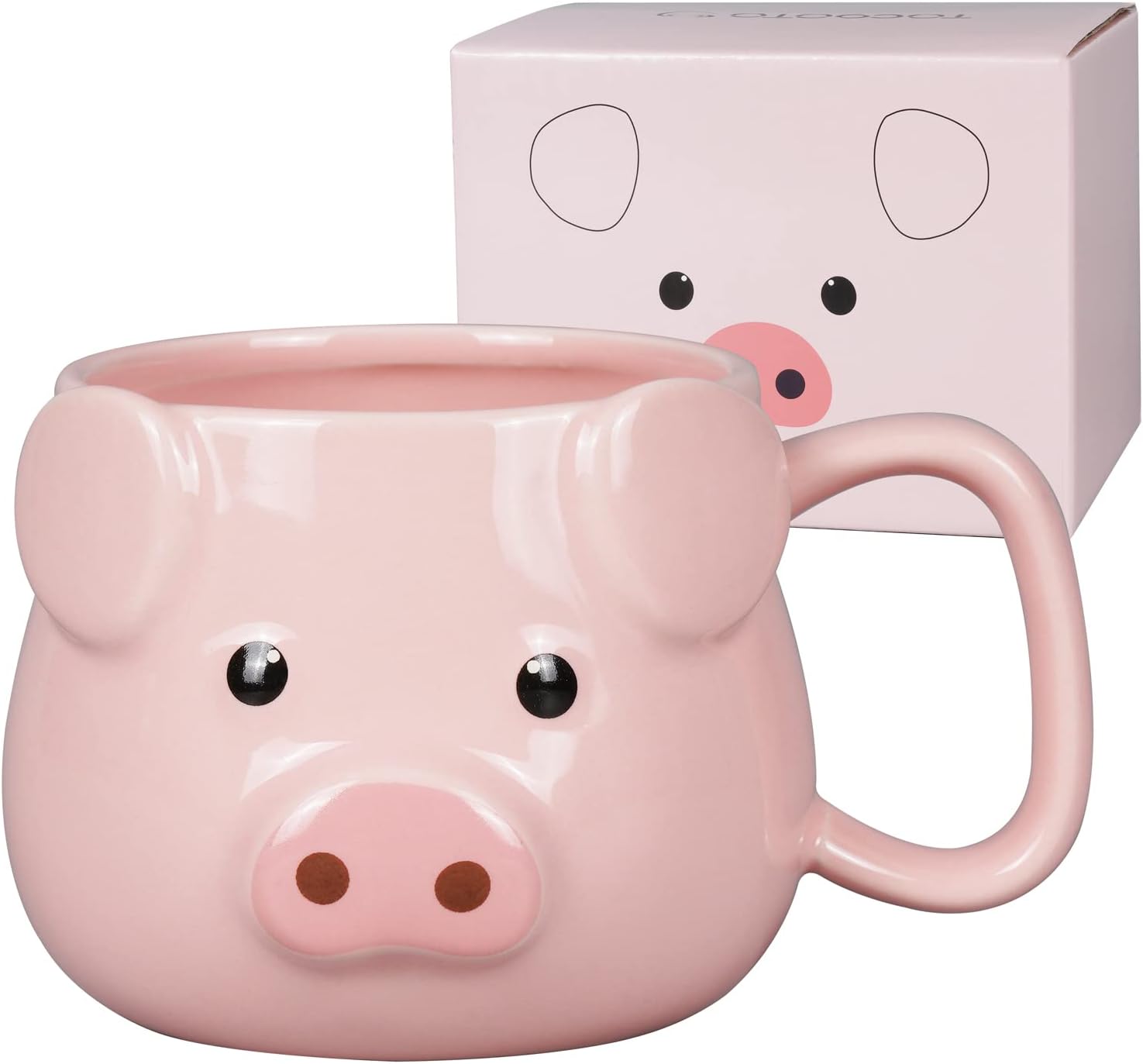 ToCooTo Pig Coffee Mug 14 oz Ceramic Novelty Coffee Mug 3D Porcelain Tea Mug for Women Christmas Housewarming Holiday Birthday Gifts for Women Mom Kids Teacher and Best Friend Pink