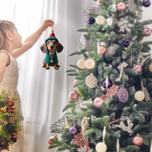 Weihnachtsschmuck Dackel Weihnachtsdeko Christmas Decorations Hund Weihnachten Baumschmuck Weihnachtsdekoration für Zuhause und Auto Lustige Weihnachtskugeln (G)