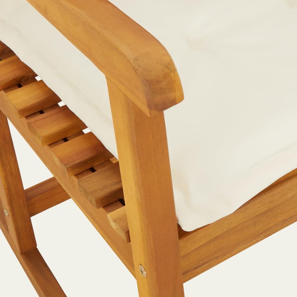 Sedia a Dondolo con Cuscini in Legno Massello di Acacia per Esterno e Interno, Poltrona Relax Dondolante con Cuscino Imbottito, Seduta Comoda con Schienale Alto, Capacità 110 Finitura Olio Naturale