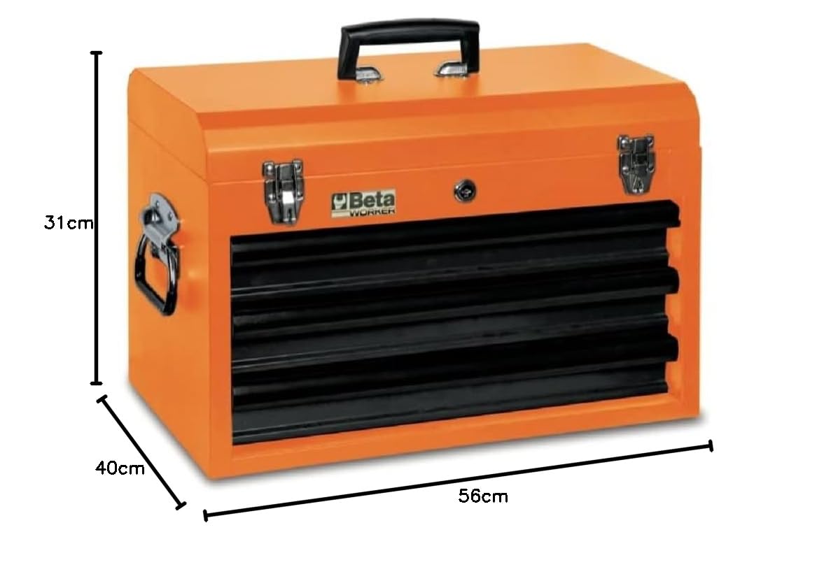 BETA - Cassetta Porta Attrezzi Portatile con 3 Cassetti e Vano Superiore con Serratura, Cassettiera Professionale per Officina Meccanica Manutenzione Tecnica e Garage, BW C22E