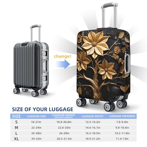 Luggage Cover Travel Suitcase Cover Elastic Suitcase Protector Cover Golden Engraved Tree Luggages Protector Anti-Scratch Luggages Decorative Cover for Adult (18-32 inch)2