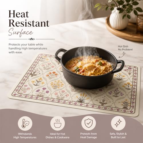 Image of YELONA Leather Dining Table Placemats Set of 2 - Waterproof, Heat Resistant, Anti-Slip, Easy to Clean Table Mats for Dining Table, Kitchen & Home Decor (Pale Beige, 40 x 30 cm)