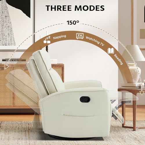 Image of HAOMARKETS Swivel Rocker Recliner Chair Set of 2, Manual Faux Leather Glider Rocking Recliners for Adults, 360 Swivel Nursery Reclining Sofa with Storage Pocket