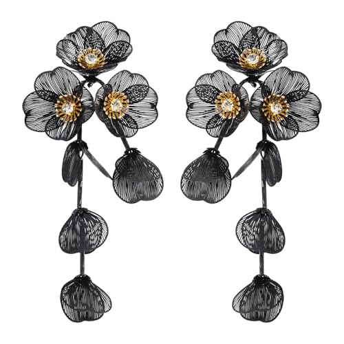 TOFBS Pendientes Mujer Pendientes Flor Calada con Diamantes Fiesta Piezas de Bisutería Pendientes para Eventos y Looks Diario(Negro)