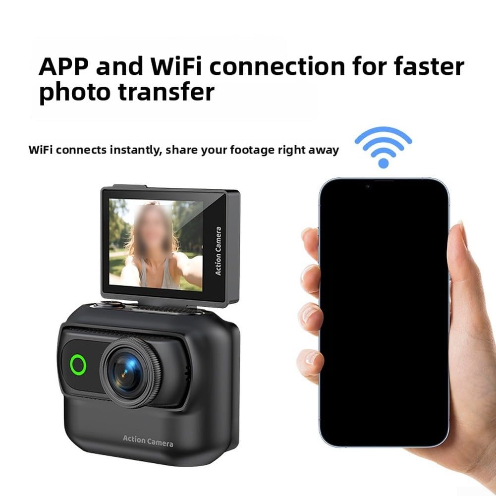 Action Camera panoramica con stabilizzazione anti-vibrazione, connettività e supporto per ciclismo, videocamera sportiva portatile compatta per avventure all'aria aperta (rosa)