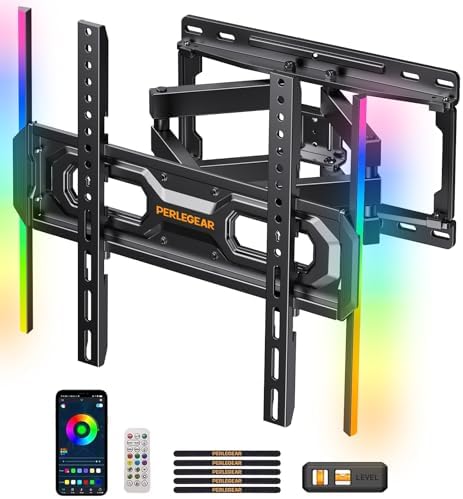 Perlegear TV Wandhalterung für 26-65 Zoll TVs bis 45 kg, LED-Hintergrundbeleuchtung mit Musik-Synchronisation, Max VESA 400x400mm mit Schwenk, Erweiterungs und Neigefunktion PGMF20