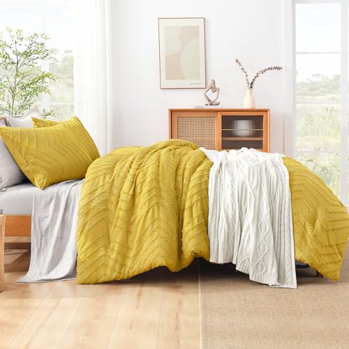 Image of Litanika Boho King Comforter Set, 3 Pcs Yellow Lightweight Bedding Set