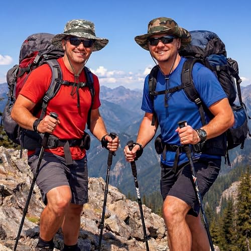 Image of 4 Pack Boonie Safari Hats for Men Women, Wide Brim Sun Hats with Chin Strap for Fishing Hiking Lightweight
