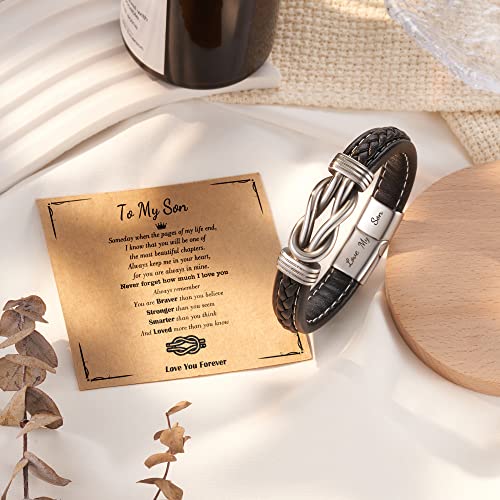 Tarsus To My Son Bracelet From Mom, Teen Boys Gift Ideas, Year Old Boy Birthday Christmas Graduation Confirmation Gifts For Teenage Boys, Leather Bracelet Gifts For Son Him Men #TOP2