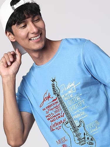 Image of ADRO Guitar Design Printed T-Shirt for Men - 100% Cotton, Regular Fit, Soft Breathable Fabric.