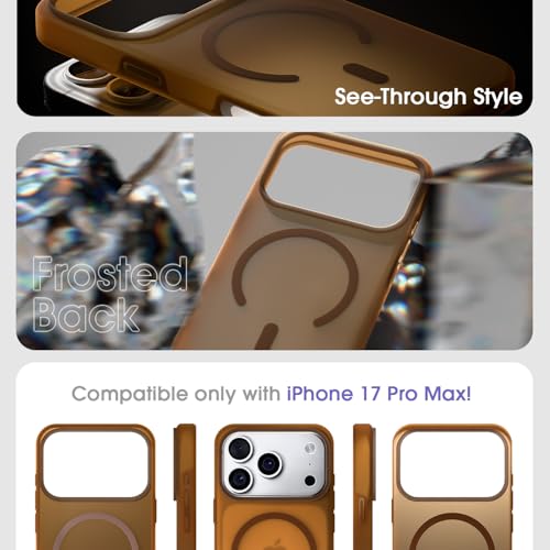 Image of Amazon Basics Back Cover for iPhone 17 Pro Max | Hybrid Design with Soft Silicone Edges & Hard Frosted TPU Back | Mag-Safe Compatible | Shockproof Design Back Case (Brown)