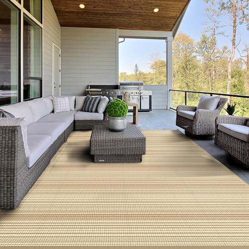 Image of GENIMO Outdoor Rug, Waterproof Plastic Rugs for Patio, 6'x9' Deep Beige